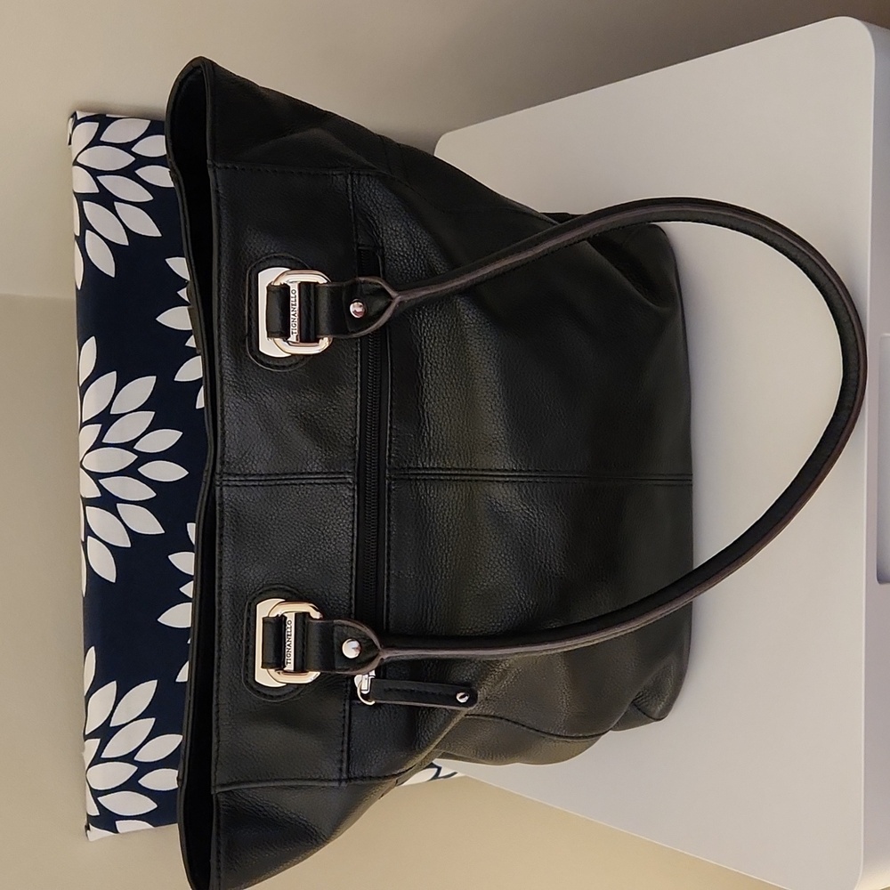 Tignanello Black Pebbled Leather Black Handle Tote Bag - Picture 3 of 10